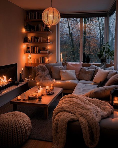 Japanese Apartment Living Room Ideas, Cozy Romantic Living Room, House Inspiration Interior Living Rooms, Living Room Designs Color, Warm Cozy Room Aesthetic, Living Room Ambient Lighting, Dark Living Rooms Cozy, Cozy Bright Living Room, Cozy Living Room Lighting