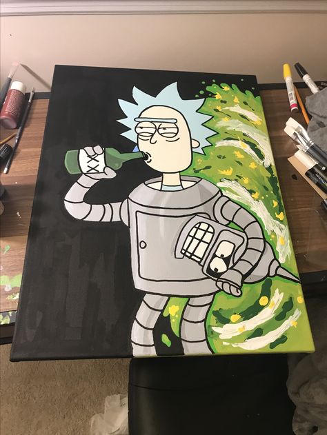 Rick From Rick And Morty Painting, Cool Rick And Morty Paintings, Rick And North Painting, Rick Sanchez Painting, Rick And Morty Painting Trippy, Easy Rick And Morty Painting, Rick And Morty Art Canvas, Trippy Rick And Morty Painting Ideas, Rick And Morty Paintings