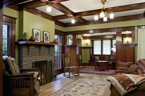 Craftsman Interior Paint Colors, Craftsman House Interior, Craftsman Bungalow Interior, Craftsman Style Interior, Craftsman Interior Design, Craftsman Home Decor, Craftsman Living Room, Craftsman Interiors, Architecture Art Nouveau