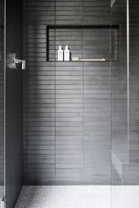 Black Shower Tile Ideas and Inspiration | Hunker Custom Pool Tables, Interior Minimalista, Bad Inspiration, Black Tiles, Boys Bathroom, Black Shower, Bonus Rooms, Basement Bathroom, Bathroom Renos