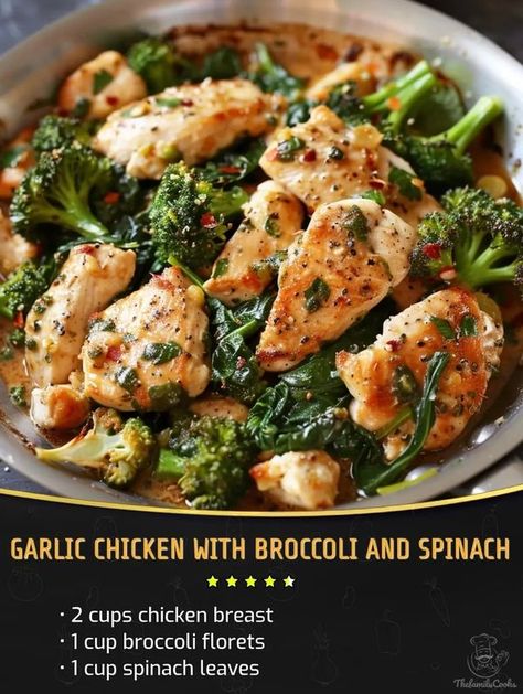 Easy Healthy Dinner Recipes Gluten Free, Garlic Chicken With Broccoli And Spinach, Chicken Broccoli Recipe, Garlic Chicken With Broccoli, Health Chicken Recipes, Broccoli Salads, Chicken With Broccoli, Shrimp And Quinoa, Chef Gordon Ramsay