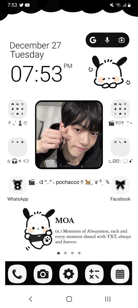 Cute Phone Themes Samsung, Themes For Samsung Phones, Theme Ideas For Phone Android, Soobin Themed Phone, Samsung Phone Theme Ideas, Samsung Design Ideas, Wallpaper Ideas Iphone Aesthetic, Samsung Phone Layout Aesthetic, Samsung Phone Aesthetic Organization