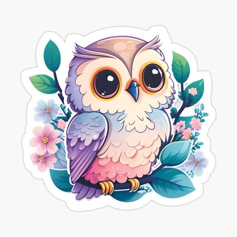 Owl Cute Drawing, Cute Stickers Purple, Colorful Owl Drawing, Aesthetic Cute Stickers, Printable Stickers Cute, Cute Owl Art, Stickers For Print, Cute Owl Drawing, Cute Animal Stickers