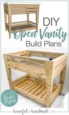 Diy Pallet Bathroom Vanity, Pallet Bathroom Vanity Diy, Diy Bath Vanity Ideas, Diy Open Bathroom Vanity, Build Your Own Vanity Bathroom, Simple Bathroom Vanity Diy, Diy Farmhouse Vanity Bathroom, Build A Bathroom Vanity Easy Diy, How To Make Bathroom Vanity