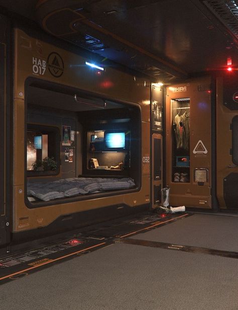 Sci Fi Room, Cyberpunk Room, Scifi Interior, Spaceship Interior, Futuristic Home, Sci Fi Environment, Futuristic Interior, Substance Painter, Spaceship Design