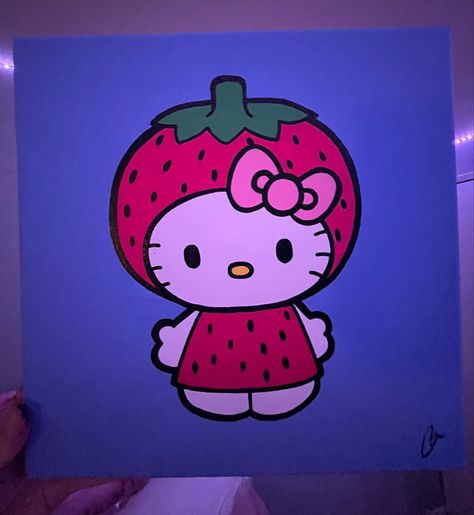 Painting Of Hello Kitty, Hot Pink Canvas Paintings, Large Painting Ideas Easy, Cute Easy Things To Paint, Sanrio Canvas Painting, Hello Kitty Canvas Painting, Cartoon Paintings Easy, Hello Kitty Desenho, Hello Kitty Painting