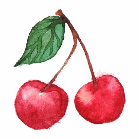 Waterpaint Ideas, Cherry Drawing, Watercolor Painting Easy, Fruits Drawing, Red Painting, Watercolor Paintings For Beginners, Cat Air, Watercolor Fruit, Diy Watercolor Painting