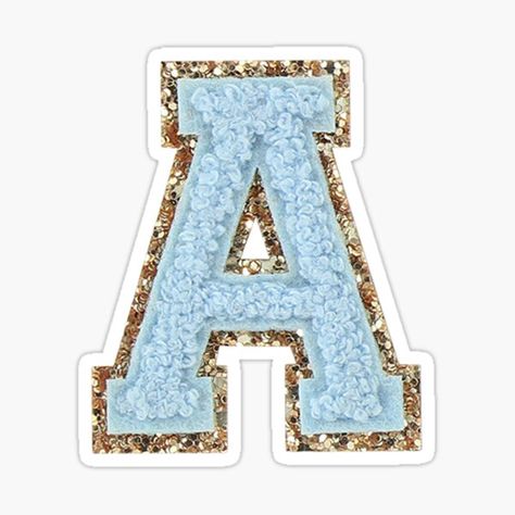 "Preppy Blue Varsity Letter A" Sticker by ktp100 | Redbubble Preppy Letters, Letter A Sticker, Preppy Blue, Blue Preppy, Leopard Wallpaper, Scrapbook Letters, Preppy Stickers, Cute Blue Wallpaper, Aesthetic Letters