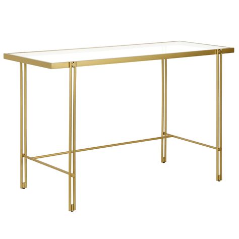 PRICES MAY VARY. Hand crafted brass finish is applied to the steel frame Contemporary Writing Desk, Writing Desk Modern, Walnut Shelves, Desk Size, Contemporary Desk, Glass Desk, Blue Elephant, Office Furniture Desk, Modern Desk