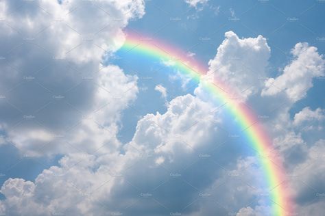 Rainbow and sky background by Pushish Images on @creativemarket Nature, Rainbow Landscape Photography, Clouds And Rainbows, Rainbow In The Sky, Real Rainbow, Sky Rainbow, Sunset Rainbow, Rainbow Pictures, Rainbow Painting