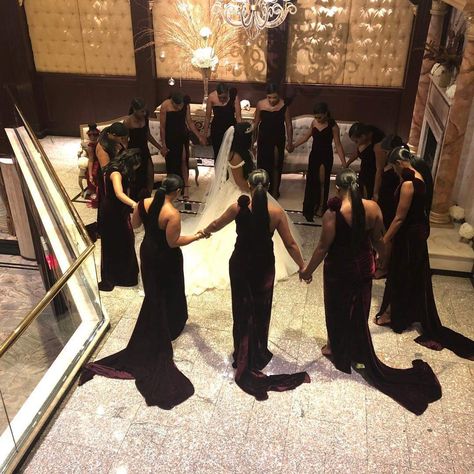 Bridal Party Goals No Bridal Party Wedding Photos, Bridesmaids Photos Black Women, Black Christian Wedding, Bridal Team Photo Ideas, Black Couple Wedding Party, Black Bridesmaid Dresses Black Women, Bridal Party Black Women, Black And White Wedding Black People, Black Tie Wedding Black People