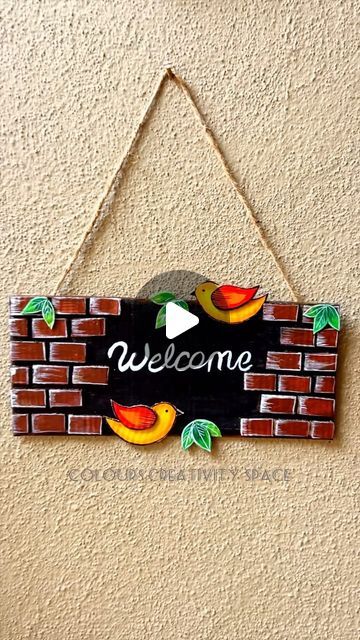 Colours Creativity Space on Instagram: "Welcome Sign Board / Best Cardboard Craft / welcome plate / Best Out Of Waste / Reuse Recycle / Door Hanging / Cardboard Wall Hanging / Garden Decor /  Home Decor DIY   ❤️ Follow @colours_creativity_space  for more 👍  ❤️ Material :  cardboard, Acrylic colours and glue   #welcomesign #welcome  #homedecor #cardboardcraft #wallhanging #easydiy  #reuserecycle  #walldecor #gardendecor  #trending #welcomeplate" Welcome Home Wall Decor, Welcome Home Wall Decor Ideas, Painting Ideas On Cardboard Easy, Board Hanging Ideas, Welcome Home Board Ideas, Recycled Crafts Cardboard, Welcome Plate For Home, Crafts Out Of Waste Materials, Paper Crafts Wall Decoration