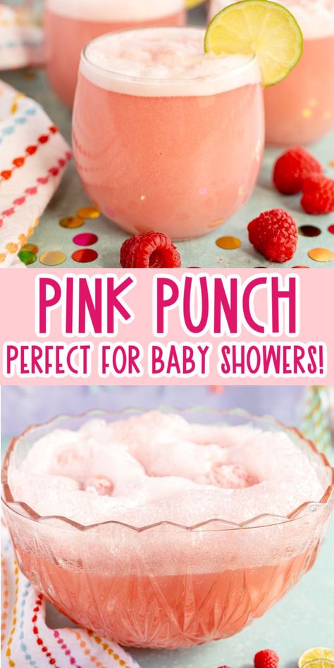 The best pink punch for baby showers, bridal showers, princess parties, and more! Pink Fizzy Drink, Pink Punch For Baby Shower Recipe Easy, Pink Shower Punch, Gender Reveal Punch Ideas, Pink Drink For Baby Shower Girl, Baby Shower Punch With Sherbert, Easy Pink Punch Recipes Non Alcoholic, Pink Sherbet Punch, Drinks For Baby Shower Girl