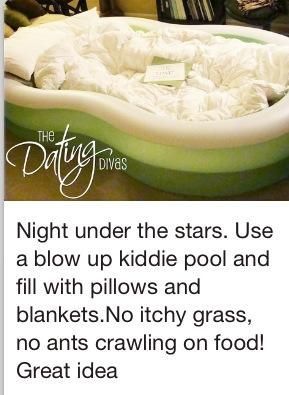 Night under the stars. Use a blow-up kiddie pool and fill it with pillows and blankets. No itchy grass :) with friends obvi Romantic Dates, Under The Stars, At Home Date Nights, At Home Date, Cute Date Ideas, Kiddie Pool, Romantic Things, Kids Activities, Hopeless Romantic