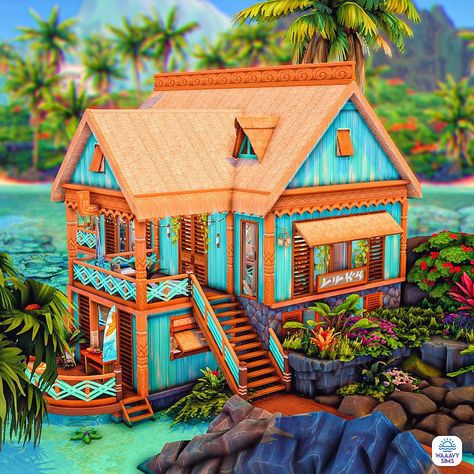 Sims 4 Island Living House Ideas, Island House Floor Plan, Sims 4 Houses Island Living, The Sims 4 Island Living Cc, Cottage Homes Sims 4, Sims 4 Sulani Tiny House, Boho Minecraft Houses, Island Living House Sims 4, Island House Sims 4