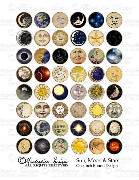 Stars Images, Circle Collage, Futurisme Retro, Printable Vintage Art, Moon Icon, Sun Moon And Stars, Circle Painting, Free Vintage Printables, Moon Face