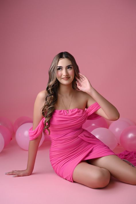 Pink Dress Studio Photoshoot, Pink Dress Photoshoot Picture Ideas, Classy Birthday Photoshoot Ideas Studio, Birthday Shoot Studio, Bday Shoot Ideas Women, Birthday Photoshoot Ideas Pink, Hot Pink Photoshoot, Studio Birthday Photoshoot Ideas, Pink Photoshoot Ideas Birthday