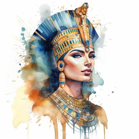 Egyptian Art Drawing, Cleopatra Art, Ancient Egyptian Paintings, Queen Of Egypt, Egyptian Drawings, Egyptian Painting, Abstract Pencil Drawings, African Artwork, Watercolor Clouds