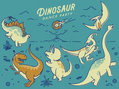 Dinosaur Dance Party Animal Illustrations, Dinosaur Dance, Dancing Dinosaur, Dancing Drawing, Prop Box, Sketchbook Tour, Dinosaur Illustration, Dinosaur Theme, Jurassic Park World