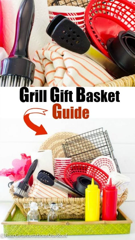 Grill Gift Basket Idea / Perfect for Father's Day or any grill lover Grilling Baskets, Grill Gift Basket, Bingo Prizes, Homegoods Finds, Basket Raffle, Auction Basket, Award Ribbons, Raffle Basket, Auction Baskets