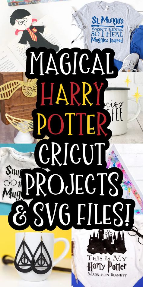 If you love Harry Potter and crafting, then you'll love these Harry Potter SVG files and Harry Potter projects that you can make with a Cricut! Turn on your favorite Harry Potter movie and get to work with these fun ideas! Harry Potter Schrift, Free Harry Potter Svg, Harry Potter Cricut, Harry Potter Cricut Projects, Harry Potter Projects, Cricut Projects Free, Harry Potter Svg Files, Harry Potter Favors, Harry Potter School Supplies