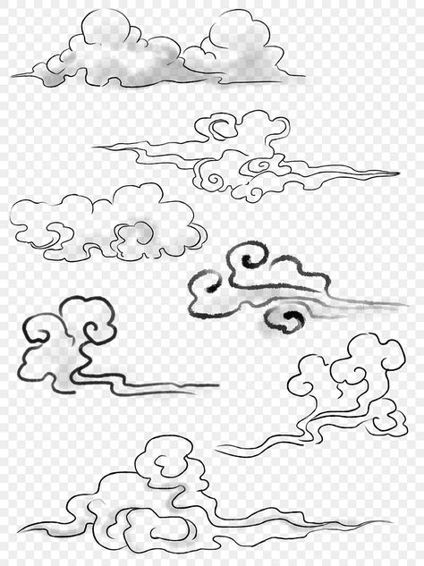 Chinese Style Clouds, Thunder Clouds Drawing, Asian Clouds Drawing, Chinese Clouds Tattoo, Cloud Tattoo Filler, Cloud Filler Tattoo Backgrounds, Cloud Line Art, Chinese Cloud Pattern, Indie Illustration