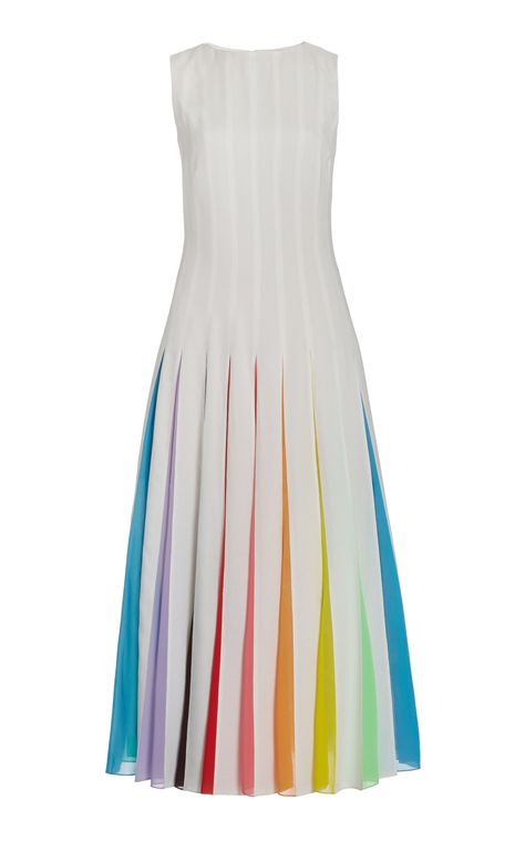 Oscar de la Renta Rainbow Detail Crepe Midi Dress Pleated Dress Midi, Crepe Midi Dress, Fashion Top Outfits, Rainbow Outfit, Cool Summer Outfits, Royal Outfits, African Inspired Fashion, Rainbow Dress, Panel Dress