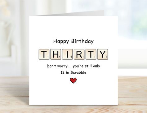 Whether you're looking for a 30th birthday card for a scrabble lover, an anniversary card for a special couple, a special 30th birthday card for your scrabble loving auntie or maybe even a cheeky valentine's day card for somebody special we're sure you'll find one of our greetings cards that will make them smile. From our small print studio we design, print, make and sell a range of white & recycled kraft greetings cards which are suitable for many different special occasions.  ♥ Each card measu Boyfriend Girlfriend, Kraft Cards, 30th Birthday Card, 30th Birthday Cards, White Cards, Print Studio, Anniversary Card, Small Print, White Card