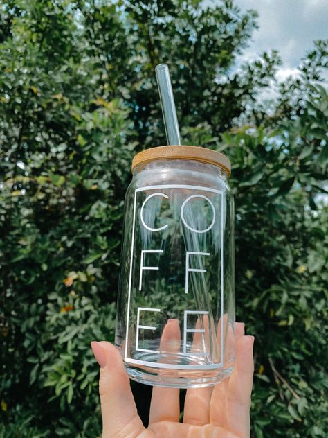 Coffee Glass Aesthetic, Glass Aesthetic, Custom Starbucks Cup, Jar Art, Star Coffee, Fall Craft, Custom Cups, Glass Straws, Cute Cups