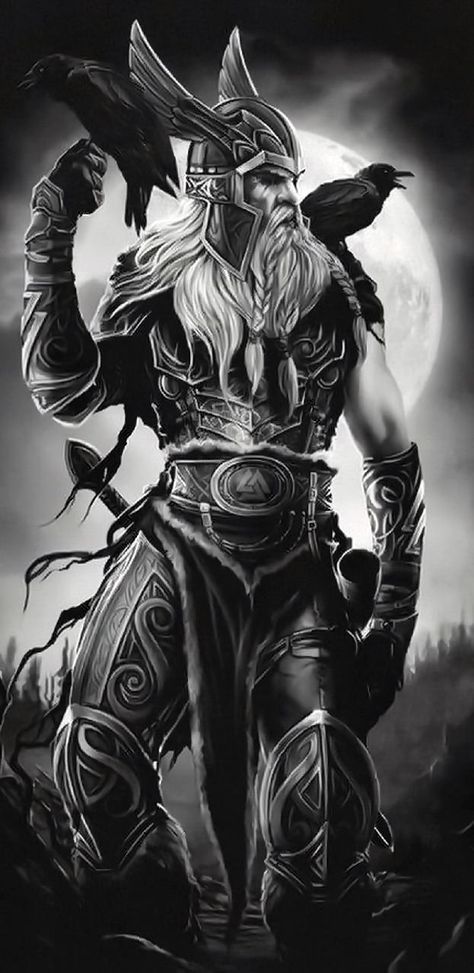 Odin Artwork, Ravens Wallpaper, Tattoos Warrior, Tattoos Viking, Viking Drawings, Natur Tattoo Arm, Viking Tattoos For Men, Traditional Viking Tattoos, Odin Norse Mythology