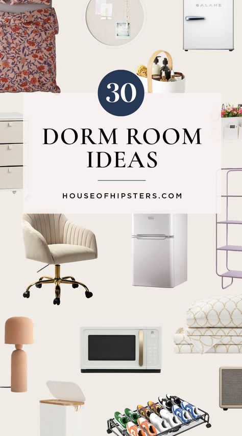 Dorm room design ideas and dorm room essentials you must have during your college years living in the residency halls. College Dorm Room Decor Ideas Small Spaces, College Dorm Room Must Haves, Girls Dorm Room Ideas Decoration, Dorm Room Ideas Aesthetic, College Furniture, Small Space Decorating, Hipster Home Decor, Tips For College, Dorm Inspo