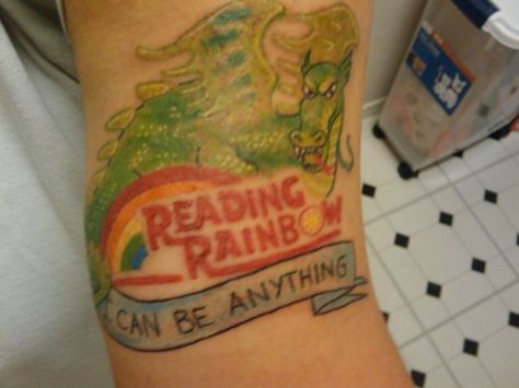 awesome Rainbow Tattoo, Rainbow Tattoos, Nostalgia Aesthetic, Reading Rainbow, Different Tattoos, Rainbow Butterfly, 80s Kids, Book Themes, Tattoo You