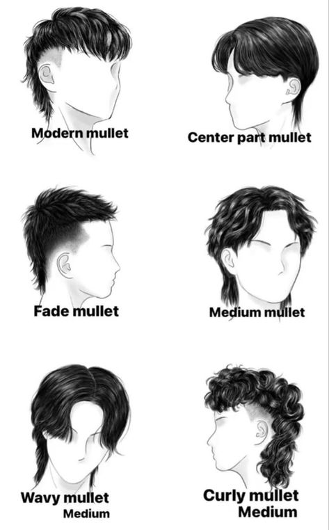 Mulet Hair Styles For Men, Mullet Hairstyle Mens Drawing, Anime Haircut Men, Haircut For Men Mullet, Mullet Lungo Uomo, Mullet Outfits Men, Korean Hairstyle Men Medium, Different Types Of Mullets, Mullet Hairstyle Mens Straight Hair Long