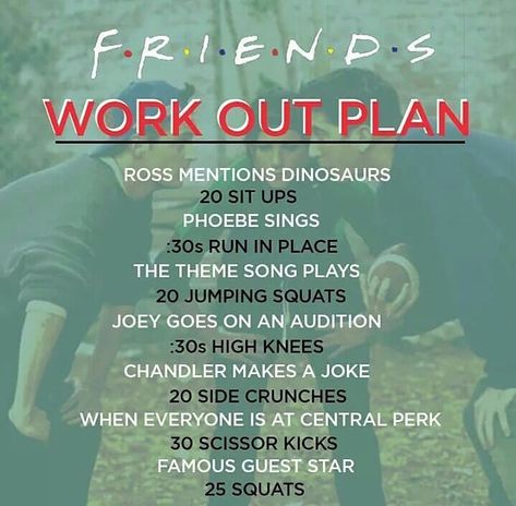 F.R.I.E.N.D.S workout plan TAG someone⬇⬇⬇ with whom you would try this⬇⬇ Friends Tv, Tv Show Workouts, Movie Workouts, Tv Workouts, Friends Workout, Workout Games, Friends Show, Friends Tv Show, I Work Out