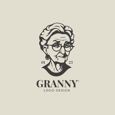 Graphic Design Illustration Logo, Grandma Logo Design, Logo With Illustration, Face Logo Illustration, Logo With Face, Freepik Illustration, Grandmother Portrait, Portrait Logo Design, Silhouette Logo Design