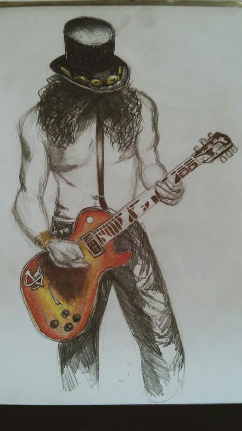 slash Saul Hudson Guitarist Guns'n'roses art drawing sketch pencil Rock Music Art Drawing, Rock N Roll Drawings, Rock Music Drawing, Rock And Roll Drawings, Guitarist Sketch, Slash Drawing, Rockstar Drawing, Guitarist Drawing, Rock Sketch