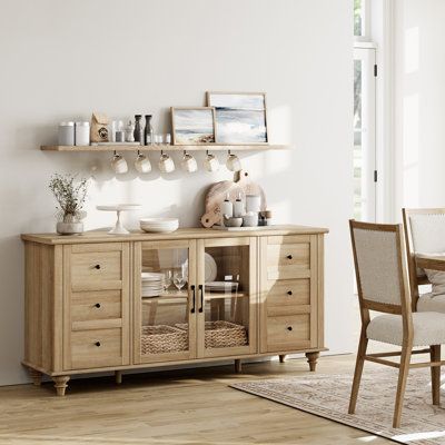 Dining Room Drawers Storage, Kitchen Buffet Cabinet Coffee Bar, Dining Room Decor Wood, Sideboard Buffet In Kitchen, Long Wall Cabinet, Small Kitchen Buffet Cabinet, Buffet Mirror Dining Room, Small Dining Room Cabinet Ideas, Side Board Decor Ideas Dining Rooms