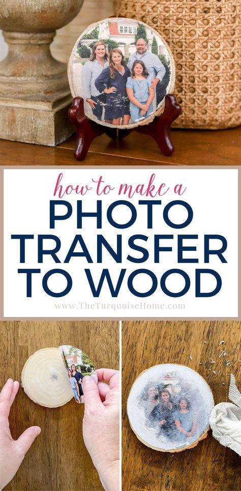 Learn how you can easily transfer a photo onto a piece of wood using my step by step photo transfer to wood tutorial. This is perfect for making a gift or decorating your home! Diy Wood Picture Transfer, Picture To Wood Transfer, Diy Wood Picture Ornaments, Picture Ornaments Diy Photo Transfer, Photo Mod Podge On Wood, How Do You Transfer A Picture To Wood, Diy Photo On Wood, Photos Transferred To Wood, Make Ornaments With Pictures