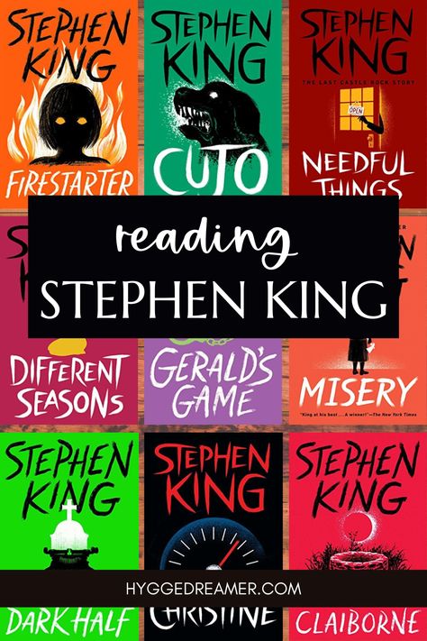This is an ONGOING reading challenge for Stephen King's books. Come and join me on my reading journey as I read books by the Master of Horror! Stephen King Books, Stephen King Reading List, Stephen King Books List, The Last Castle, The Dead Zone, Halloween Reading, Doctor Sleep, Under The Dome, The Dark Tower