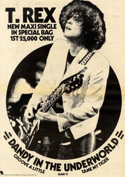 Marc Bolan/T.Rex Dandy In The Underworld Promo Poster (1977) T Rex Poster Band, Marc Bolan Poster, T Rex Marc Bolan, T Rex Band Poster, 70s Rock Posters, 70s Band Posters, 70s Music Posters, T Rex Poster, T Rex Band