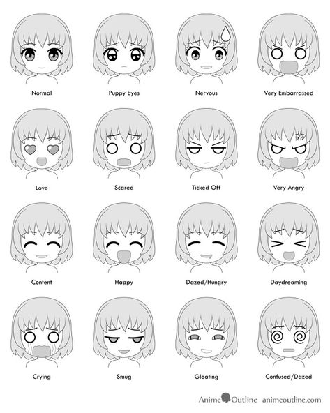 16 chibi anime facial expressions emotions chart Anime Facial Expressions, Regard Animal, Facial Expressions Drawing, Anime Face Drawing, Emotion Chart, Eye Expressions, Drawing Face Expressions, Anime Karakterek, Draw Faces