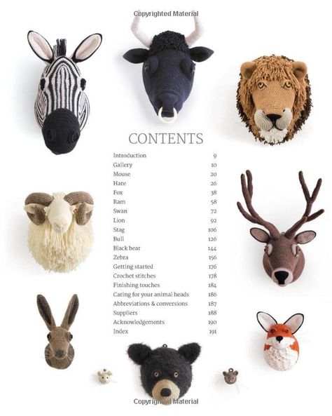 Animal Heads: Trophy Heads to Crochet: Amazon.co.uk: Vanessa Mooncie: 9781784940645: Books Tela, Amigurumi Patterns, Crochet Animal Heads Free Pattern, Crochet Animal Heads, Crochet Animal Head, Crochet Taxidermy, Animal Wall Mount, Trophy Head, Animal Head Wall