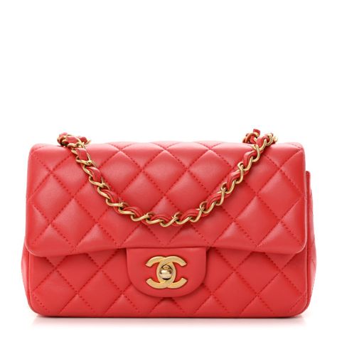 This is an authentic CHANEL Lambskin Quilted Mini Rectangular Flap in Red. This chic cross body classic flapis featured in soft lambskin diamond quilted leather in red. The bag features a goldcross body leather threaded shoulder strap and a matching Chanel CC turn lock. This opens to a red leather interior with zipper and patch pockets. Leather Thread, Classic Flap, Diamond Quilt, Gold Cross, Quilted Leather, Leather Interior, Patch Pocket, Red Leather, Cross Body