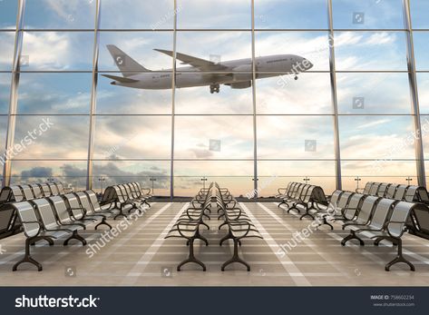 Empty airport terminal lounge with airplane on background. 3d illustrationterminal#airport#Empty#lounge برج العرب, Aviation Fuel, American Express Platinum, Air Carrier, Air New Zealand, Airports Terminal, Air Terjun, Narita, Jules Verne