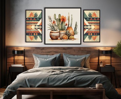 South Western Bedroom Decor, Modern Southwest Bedroom Ideas, Southwestern Office Decor, Rustic Southwestern Home Decor, Southwestern Decorating Bedroom, Mexican Decor Bedroom, Modern Southwest Living Room, Southwest Mid Century Modern, Southwest Room