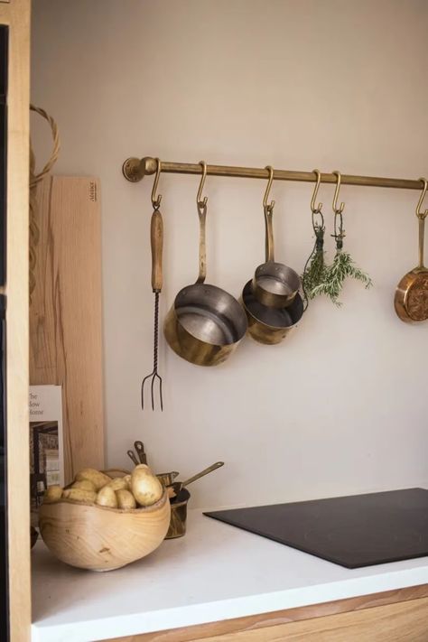Aged Unlacquered Solid Brass Hanging Pot and Pan , Brass Hanging Hook , Kitchen Hanging Rail , Hanging Hooks for Kitchen , Kitchen Rack Orga - Etsy Canada Pan Hanger Kitchen, Kitchen Hooks Ideas, Pots And Pans Organization, Pot And Pan Hanger, Kitchen Hanging Rack, Lennox Head, Pot Rack Kitchen, Pan Hanger, Pot And Pans Organization