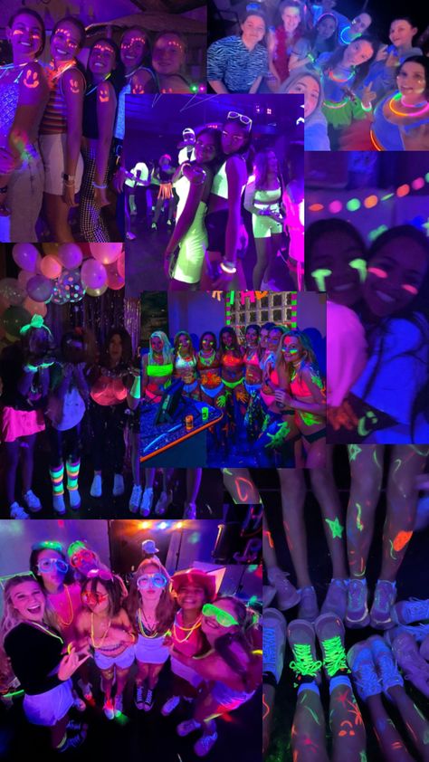 neon party Rave Party Theme, Disco Party Aesthetic, Neon Sweet 16, Neon Pool Parties, Sweet Sixteen Party Themes, 14th Birthday Party Ideas, Sweet Sixteen Birthday Party Ideas, Neon Birthday Party, Glow In Dark Party