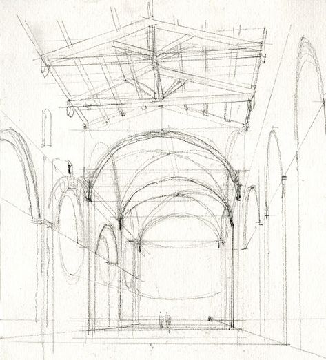 Croquis, One Perspective Drawing, Section Drawing Architecture, Arch Drawing, Perspective Sketch, Composition Painting, Perspective Drawing Architecture, Section Drawing, Perspective Drawing Lessons