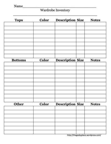 Organisation, Clothes Inventory List, Wardrobe Inventory Spreadsheet, Clothing Inventory Spreadsheet, Wardrobe Inventory, Inventory Printable, Inventory Organization, Household Notebook, Planner Diario