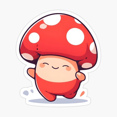 Happy Playful Red Mushroom Sticker Prancing Fungi, So Cute, Kawaii Mushroom Cute Art, Mushroom Illustration Cute, Red Mushroom Drawing, Animated Mushroom, Chibi Mushroom, Cute Mushroom Drawing, Mushroom Cartoon, Mushroom Character, Mushrooms Design